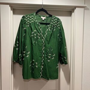 Knox Rose Emerald Green Embroidered Blouse